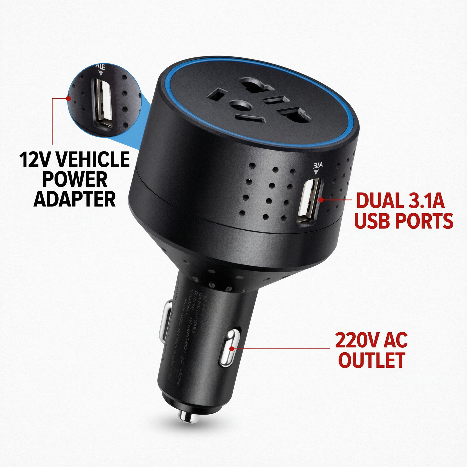 12V/24V Multi-Port Car Charger with 220V AC Outlet | SZX-W1688