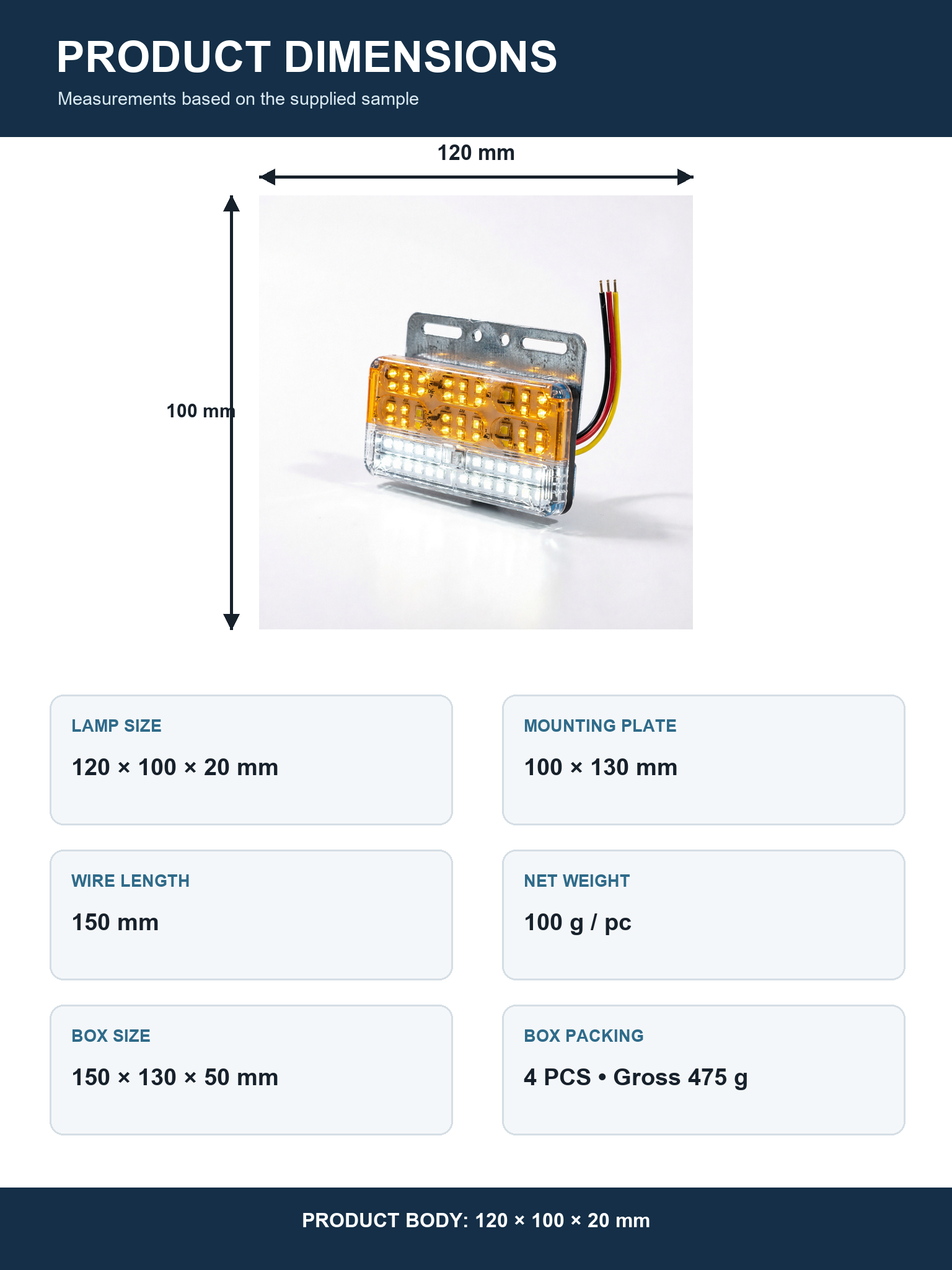 4-Pack 24V 70-LED Truck Ground Lights - Amber / White