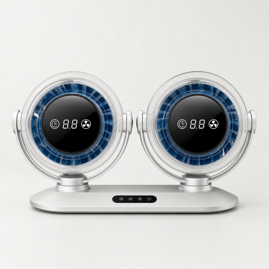 Dual-Head Car Fan with Digital Display and 6-Speed Airflow