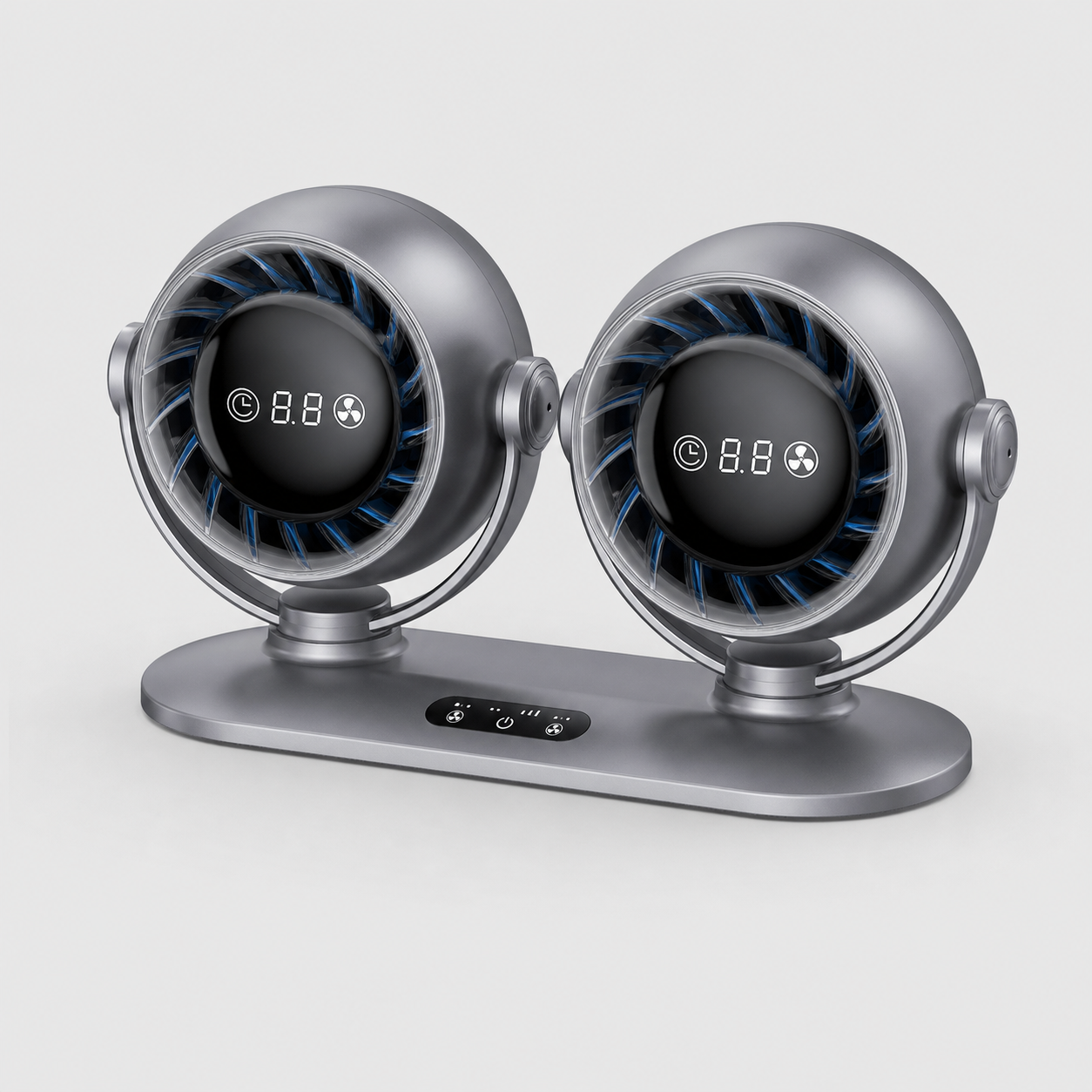 Dual-Head Car Fan with Digital Display and 6-Speed Airflow