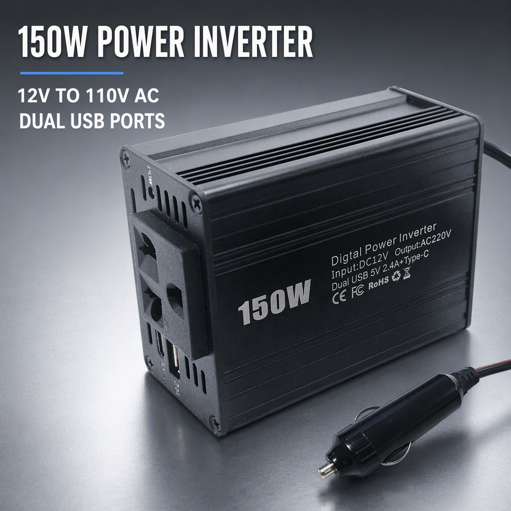 150W 车载逆变器 12V 转 110V 美标插座 双USB